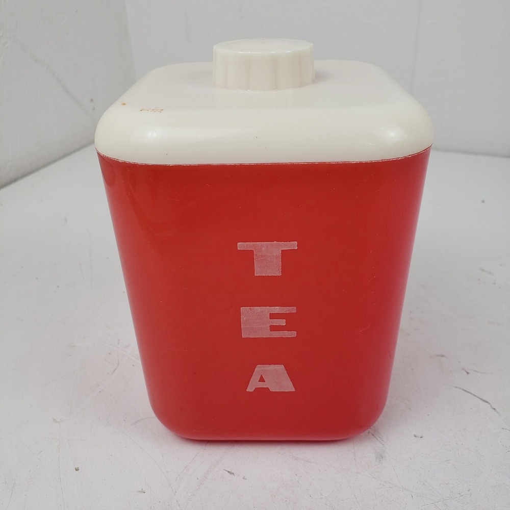 Vintage Lustro-Ware Red Plastic Tea Canister Size No 110 White Lid Made in USA